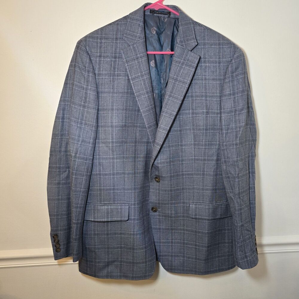 Lauren Ralph Lauren Mens Blazer Sport Coat Blue Gray Silk Wool Lined Sz 44 L